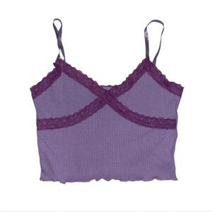 women’s purple tank top lace trim